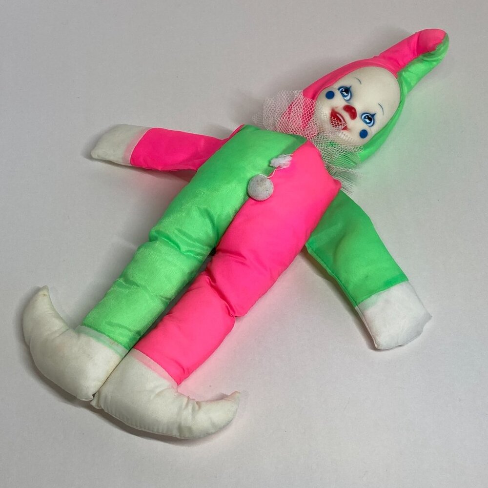 Vintage Rubber Faced Clown Plush Doll Toy Unbranded Red Green White 14" - Picture 1 of 14